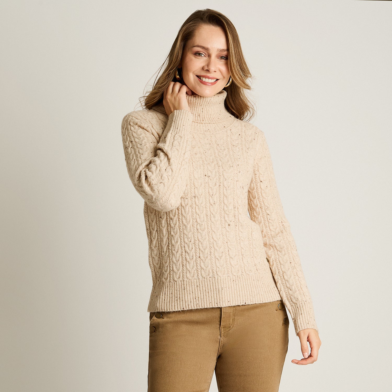 Sweater Beige Manga Larga Elasticidad Media Sin Forro Calce Normal Tela Tejido